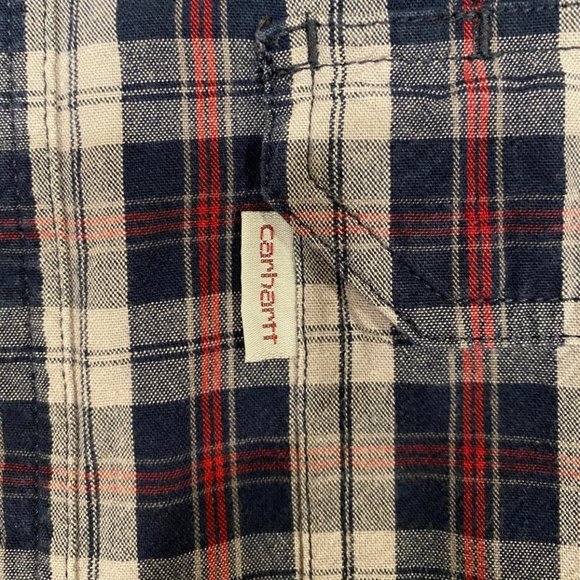 Carhartt Blue White Red Plaid Cotton Relaxed Fit Button Down Shirt Men's XL Tall - Picture 8 of 11